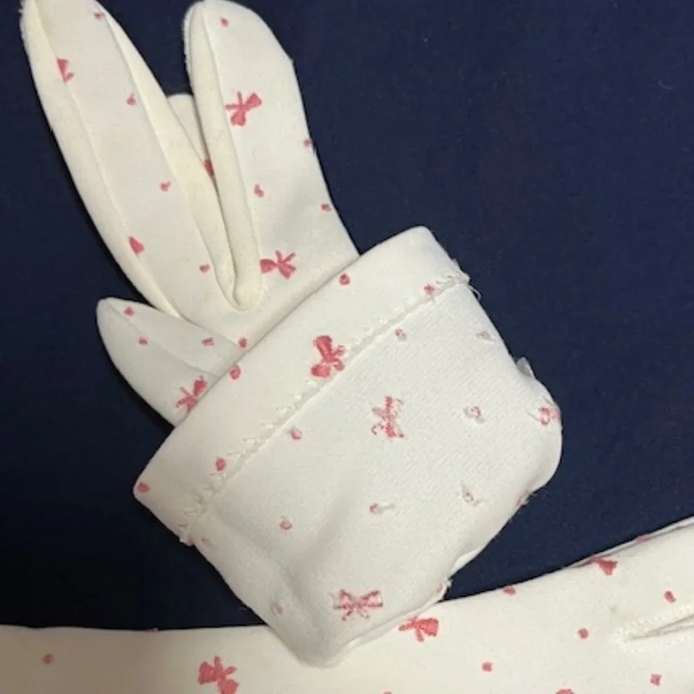 VTG Dressy White w/Pink Embroidered Ribbons Wristlet Gloves Petite Size 6